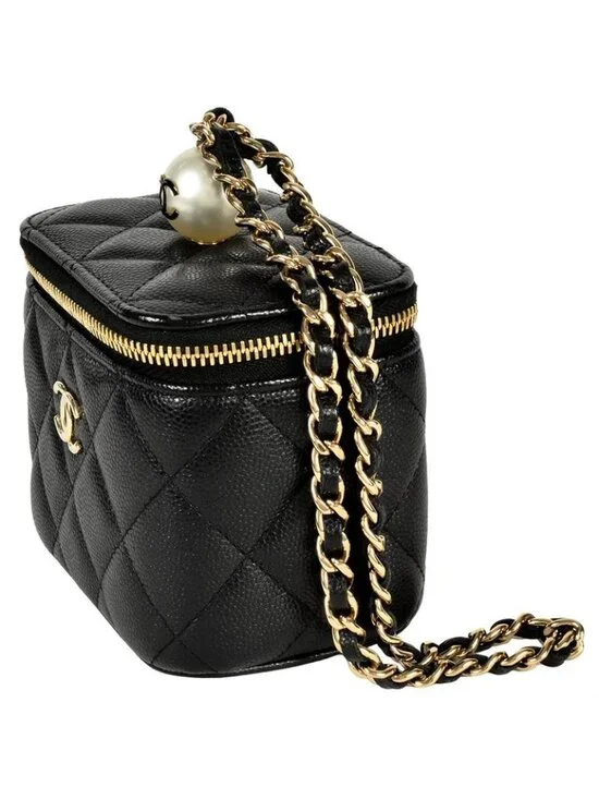 Chanel Vanity Mini Chain Pouch Caviar Leather Black 8-digit 31 st Coco Pearl - Picture 2 of 8